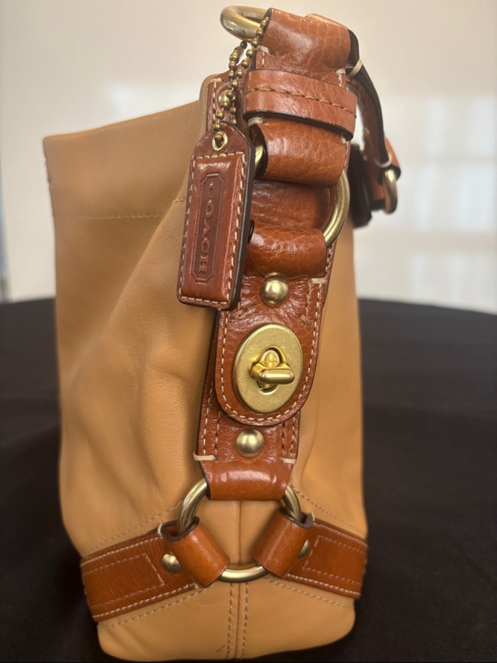 Coach Carly Two-Tone Brown Leather Shoulder Bag with Dust Bag - Picture 3 of 8